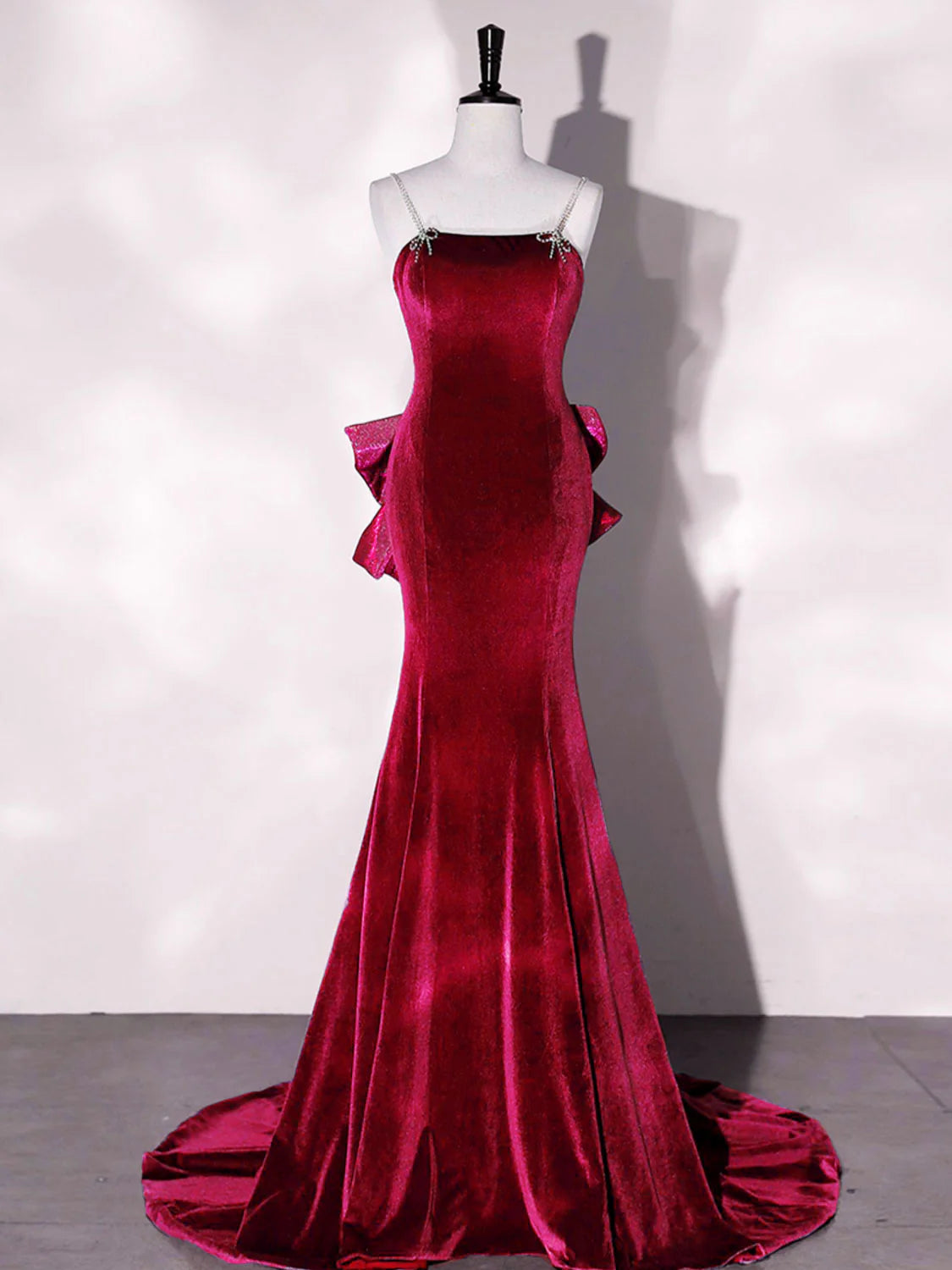 Unique Mermaid Velvet Long Prom Dresses, Velvet Formal Evening Dresses ED0728