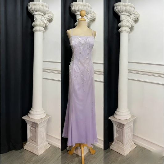 Chic Long Purple Prom Dress  Spaghetti Straps Chiffon Sheath Evening Dress ED07283
