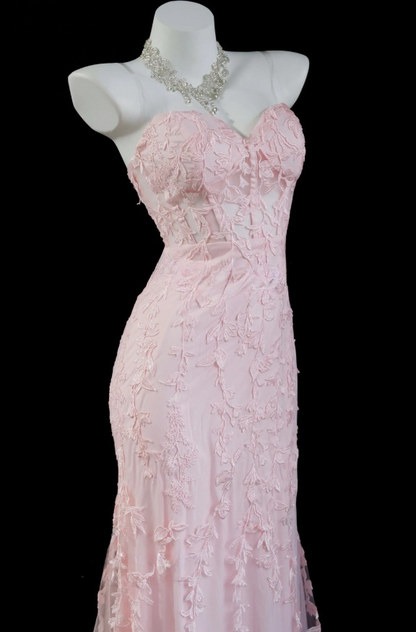 Wunderschönes langes rosa Tüll-Abendkleid mit Herzausschnitt, Etuikleid ED07289