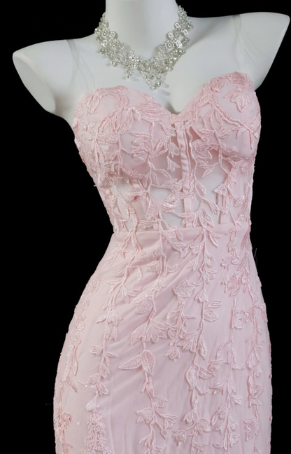 Wunderschönes langes rosa Tüll-Abendkleid mit Herzausschnitt, Etuikleid ED07289