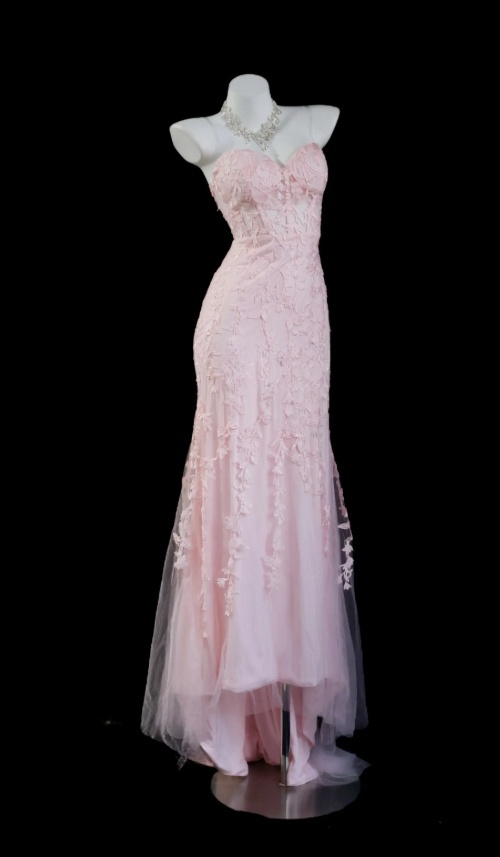 Wunderschönes langes rosa Tüll-Abendkleid mit Herzausschnitt, Etuikleid ED07289