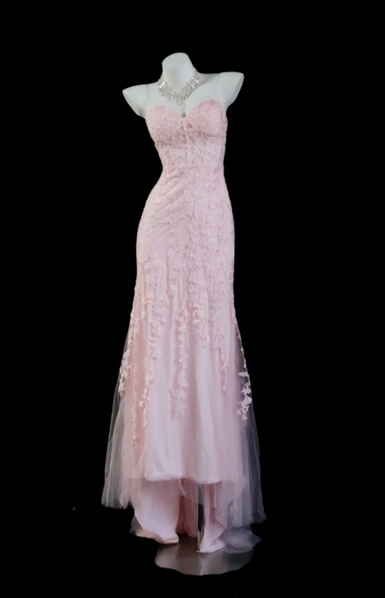 Wunderschönes langes rosa Tüll-Abendkleid mit Herzausschnitt, Etuikleid ED07289