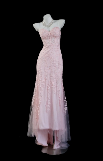 Wunderschönes langes rosa Tüll-Abendkleid mit Herzausschnitt, Etuikleid ED07289