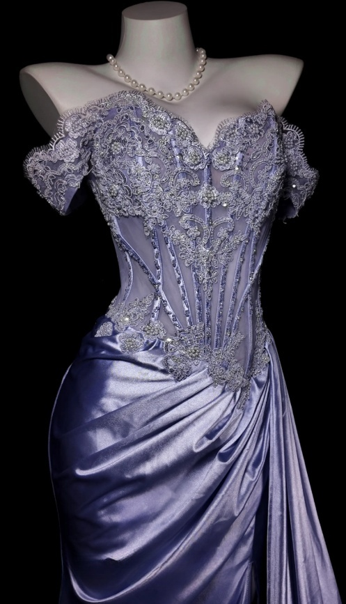 Gorgeous Long Purple Prom Dress Satin Applique Off-shoulder Sheath Evening Dress ED07290