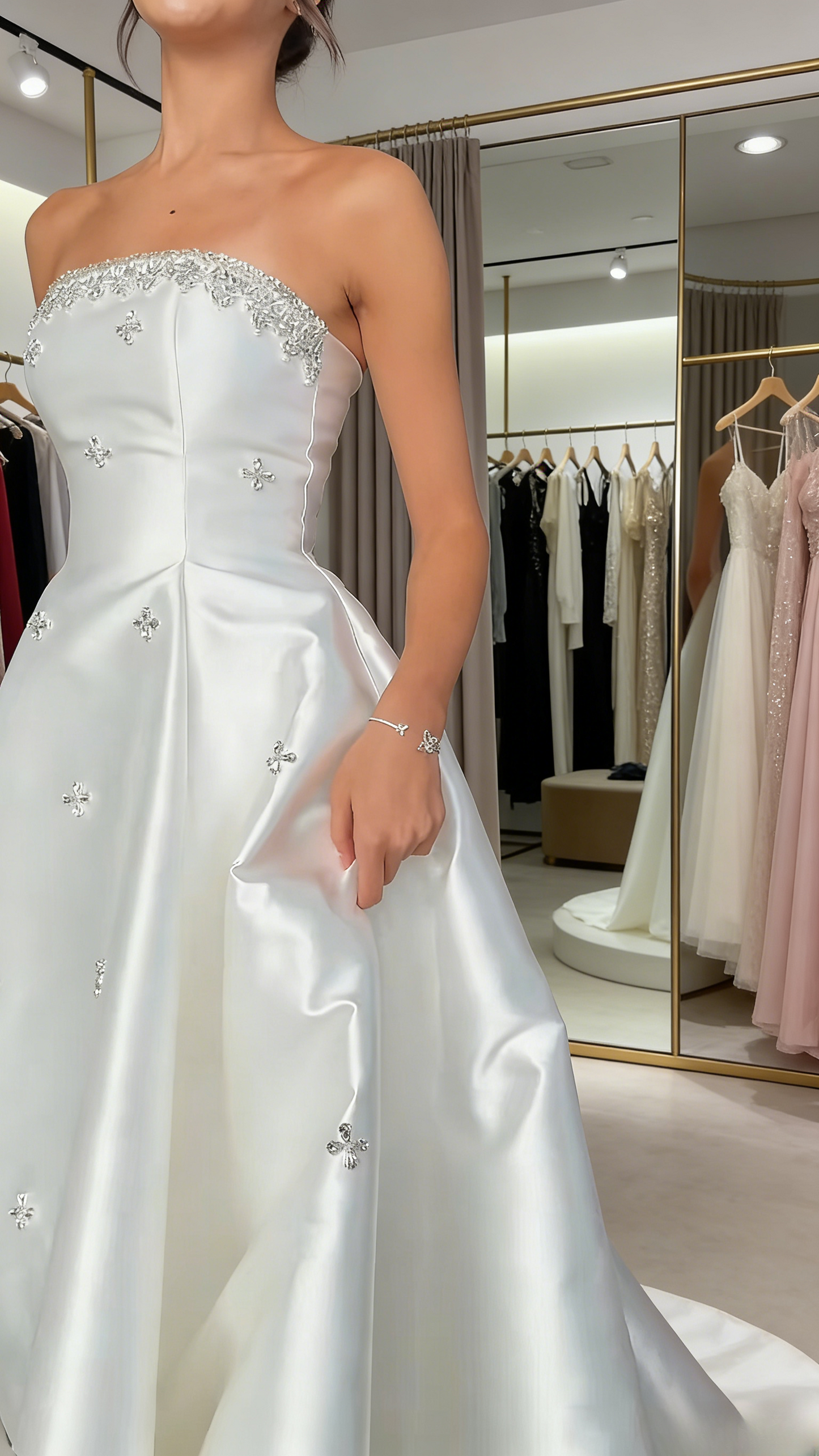 Glam  White Prom Dress Strapless A-Line Long Satin Evening Dress ED07292