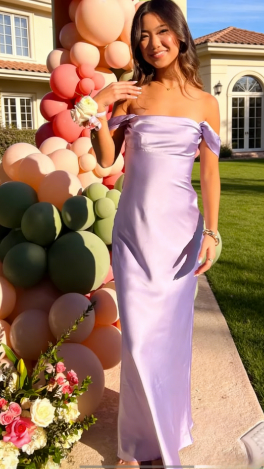 Chic Purple Prom Dress Satin Off-shoulder Sheath Long Evening Dress  ED07298