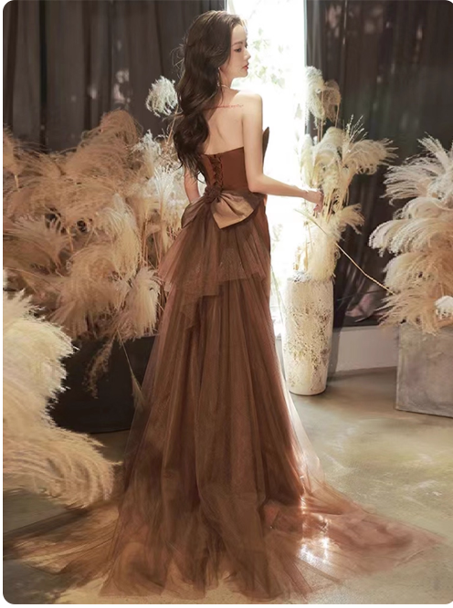 Unique Mermaid  Satin Brown Long Prom Dress, Brown Long Evening Dress ED0730