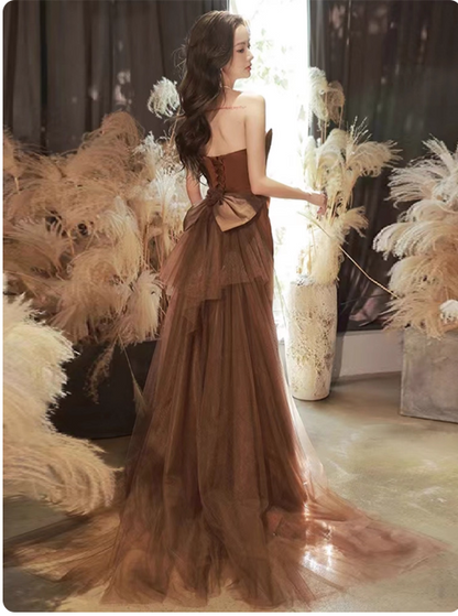 Unique Mermaid  Satin Brown Long Prom Dress, Brown Long Evening Dress ED0730