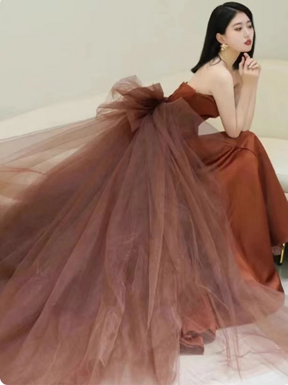 Unique Mermaid  Satin Brown Long Prom Dress, Brown Long Evening Dress ED0730
