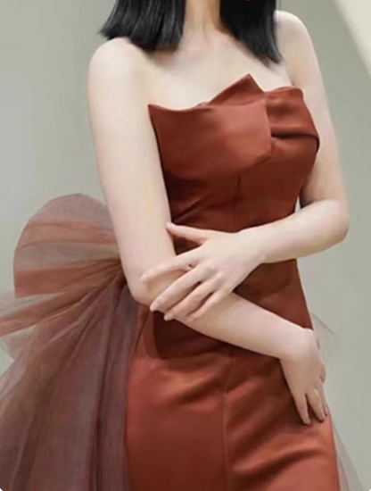 Unique Mermaid  Satin Brown Long Prom Dress, Brown Long Evening Dress ED0730