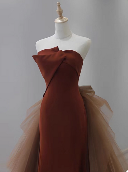 Unique Mermaid  Satin Brown Long Prom Dress, Brown Long Evening Dress ED0730