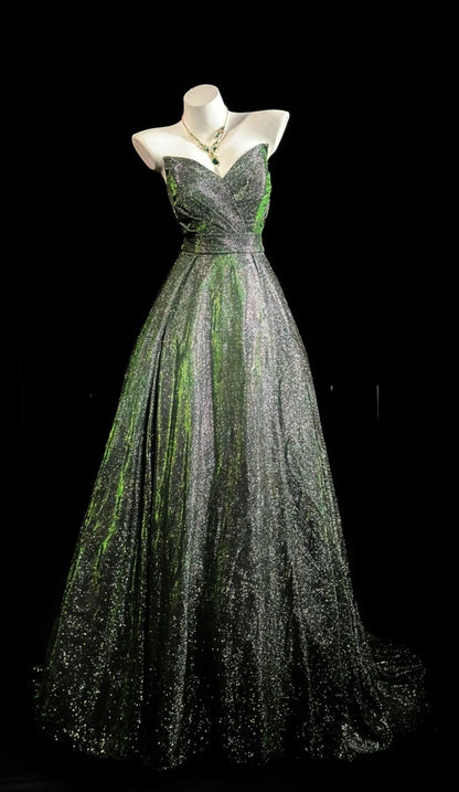 Chic Green Prom Dress Satin Sweetheart A-Line Long Evening Dress ED07300