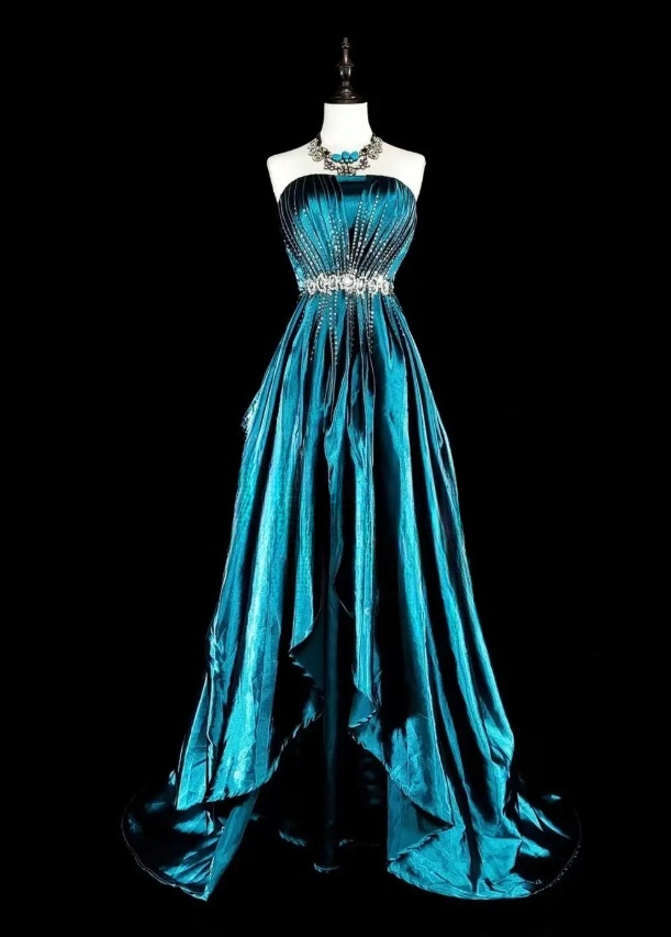 Elegantes, türkisfarbenes Ballkleid aus Satin mit Perlenbesatz, trägerloses Geburtstagskleid, langes A-Linien-Abendkleid ED07301