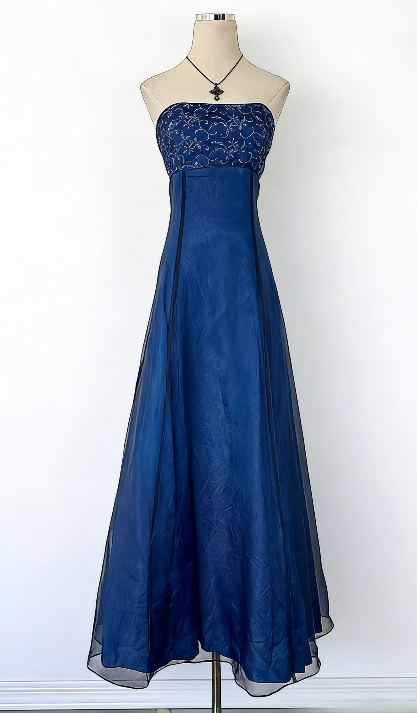 Vintage Blue Prom Dress Satin Beaded Strapless Birthday Dress A-Line Long Evening Dress  ED07302