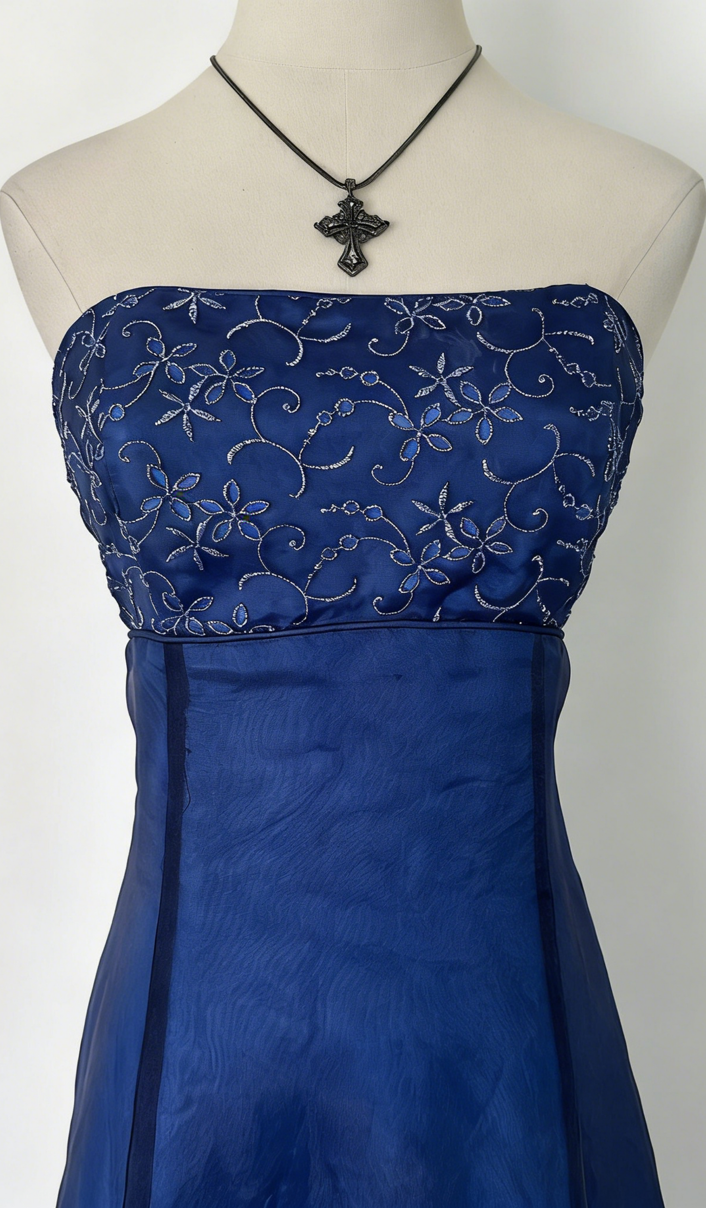 Vintage Blue Prom Dress Satin Beaded Strapless Birthday Dress A-Line Long Evening Dress  ED07302