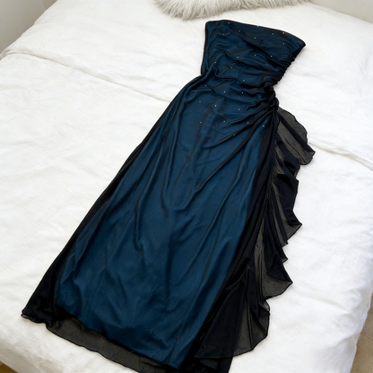 Classy Long Teal Prom Dress Chiffon Sheath Strapless Evening Dress ED07304