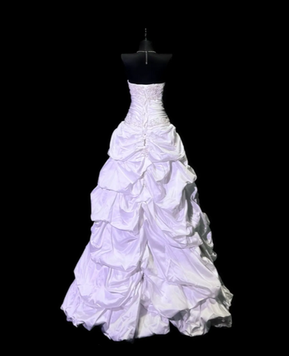 Robe de bal longue blanche élégante en satin, coupe trapèze, sans bretelles, robe de soirée, robe d'anniversaire sans manches ED07305
