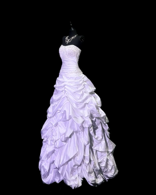 Classy Long White Prom Dress Satin A-Line Strapless Evening Dress Sleeveless Birthday Dress ED07305