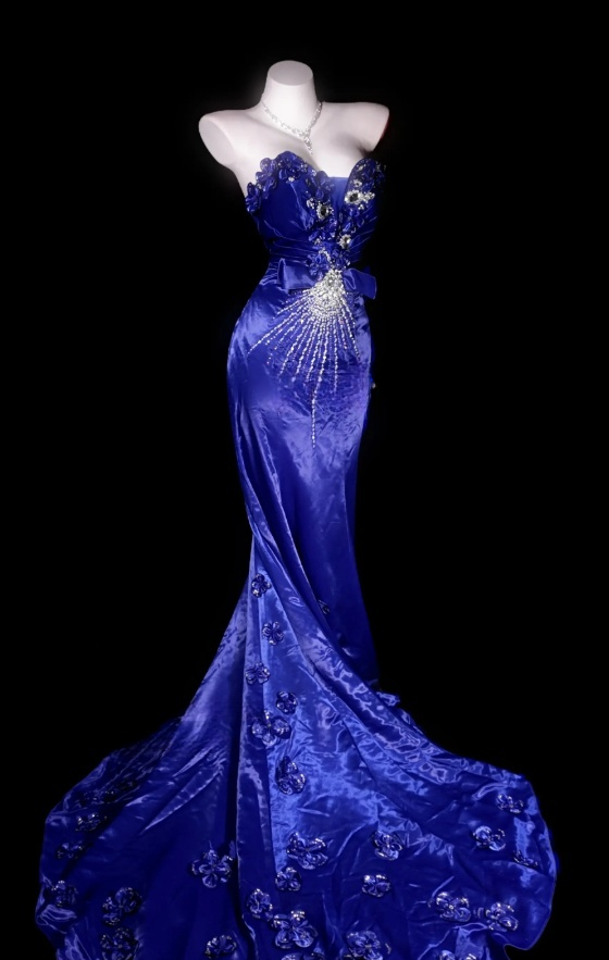 Elegant Strapless Purple Long Prom Dress Satin Appliques Sheath Evening Dress  ED07311