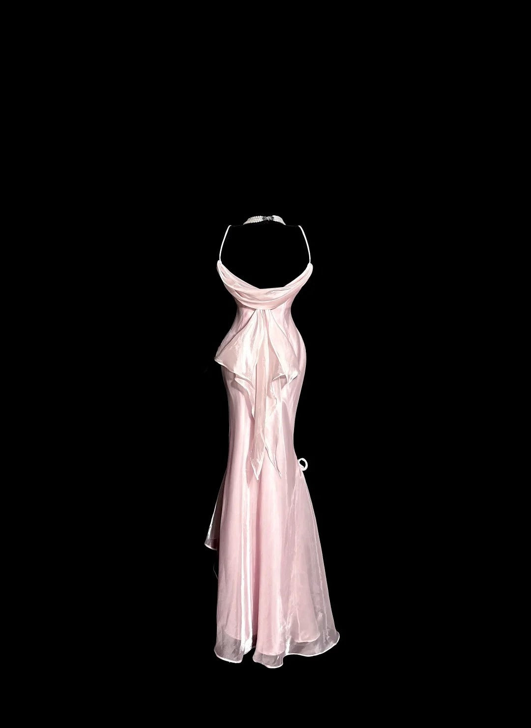Elegantes, langes, pinkfarbenes Ballkleid mit Spaghettiträgern, Meerjungfrauen-Stil, ärmellos, aus Satin, Geburtstagskleid ED07315