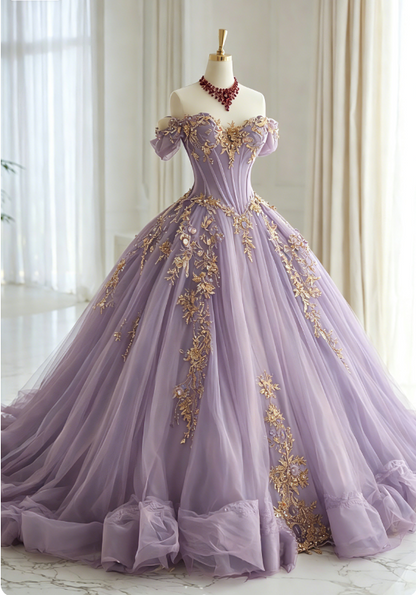 Cute Dark Red Long Prom Dress Off-shoulder Tulle A-Line Evening Dress Sleeveless Applique Sweet 16 Dress ED07322