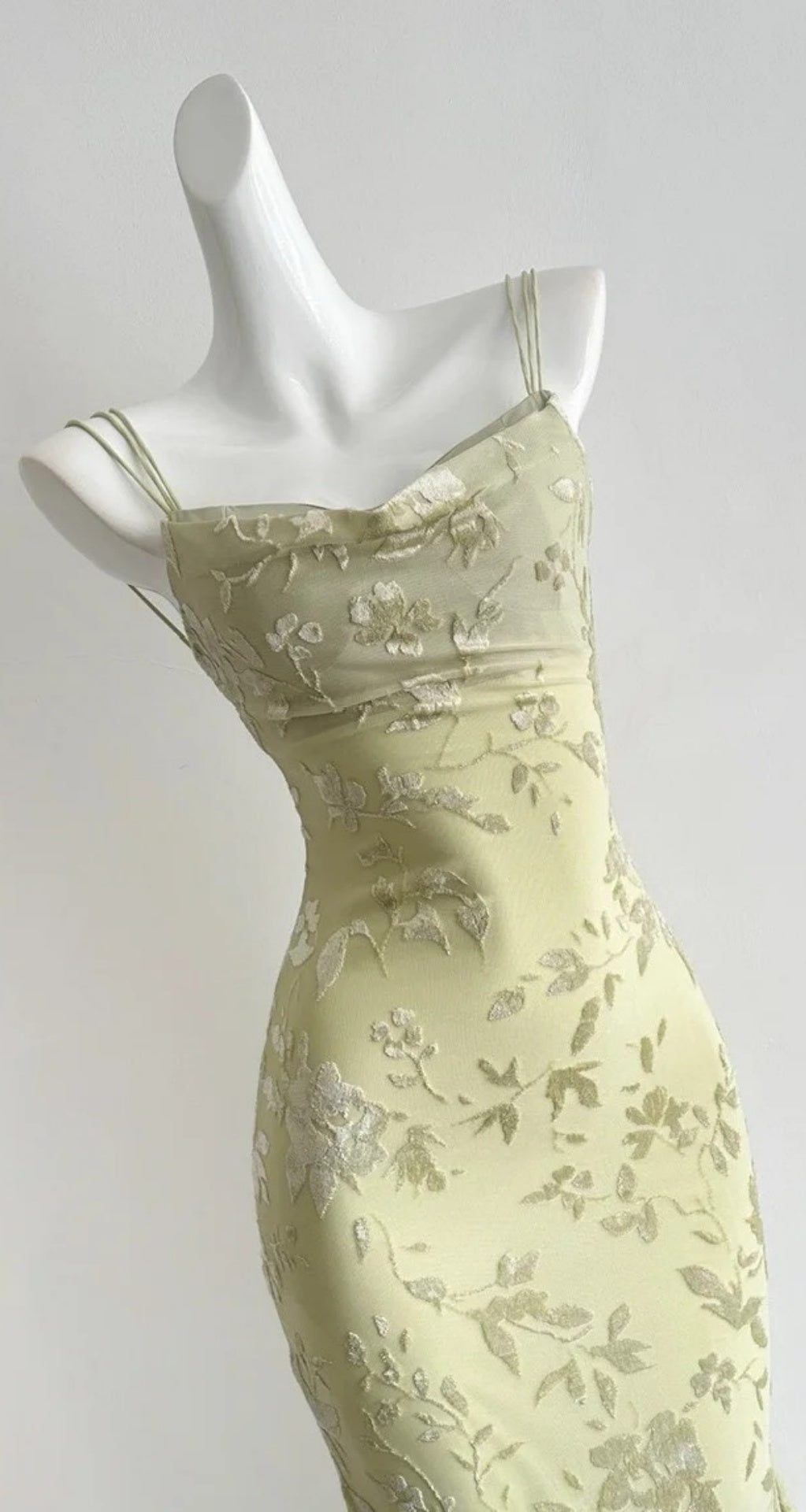 Robe de bal longue verte féerique à fines bretelles, robe de soirée fourreau en mousseline jacquard, robe de cérémonie ED07337