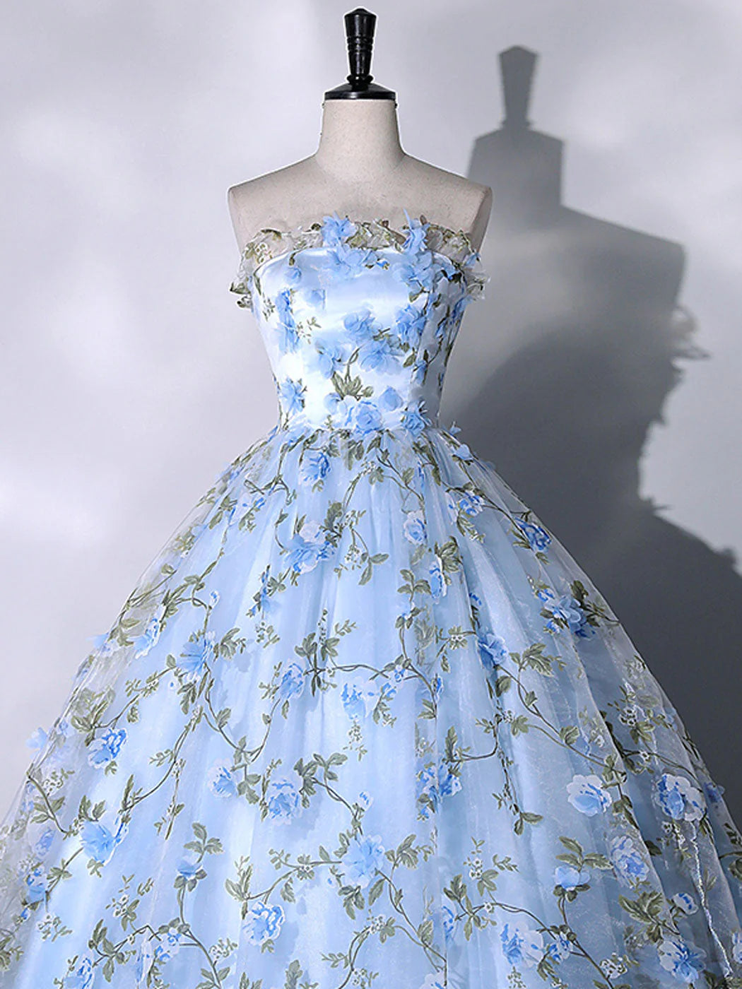 Robe de bal longue en tulle bleu avec appliques 3D, robe de soirée formelle bleue ED0734