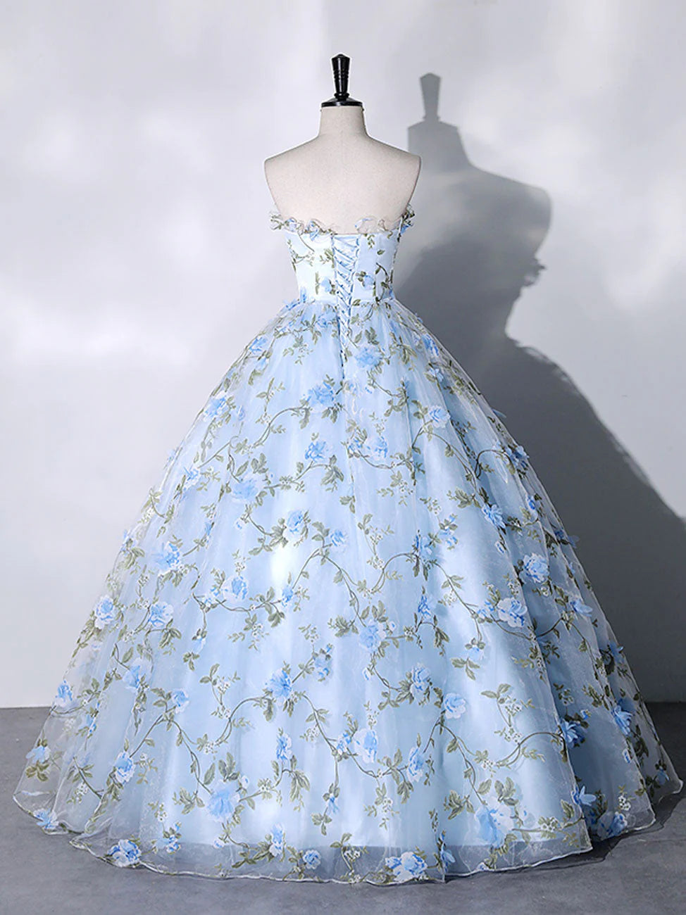 Robe de bal longue en tulle bleu avec appliques 3D, robe de soirée formelle bleue ED0734