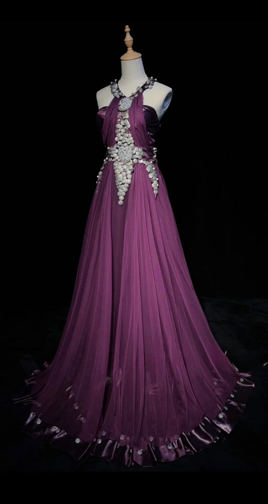 Chic Long Purple Prom Dress Halter A-line Evening Dress Chiffon Formal Dress ED07341