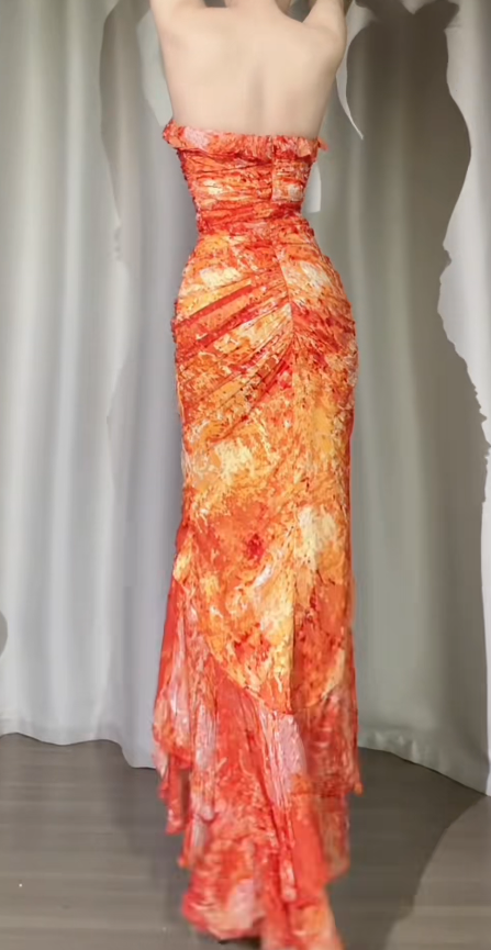 Classy Long Orange Prom Dress Sheath Sweetheart Birthday Dress Chiffon Sleeveless Evening Dress ED07349