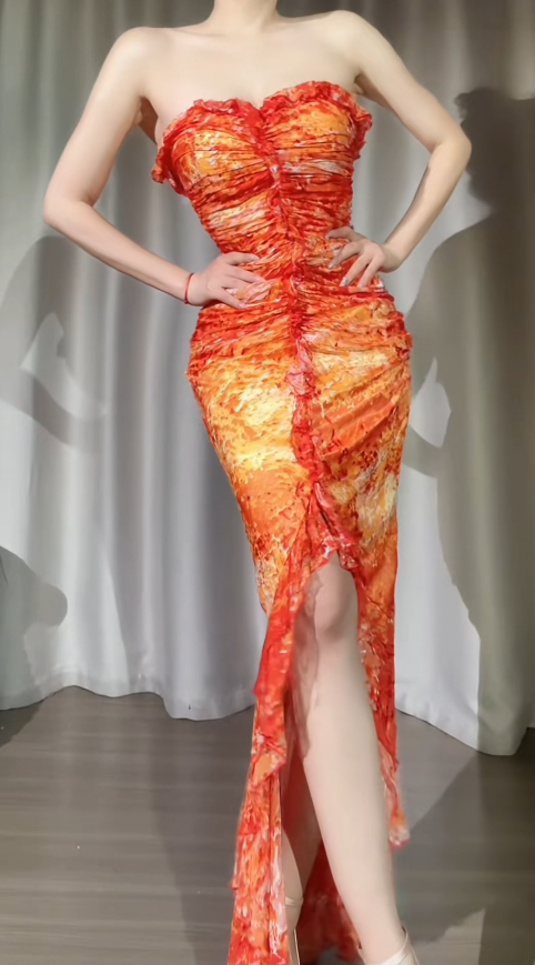 Classy Long Orange Prom Dress Sheath Sweetheart Birthday Dress Chiffon Sleeveless Evening Dress ED07349