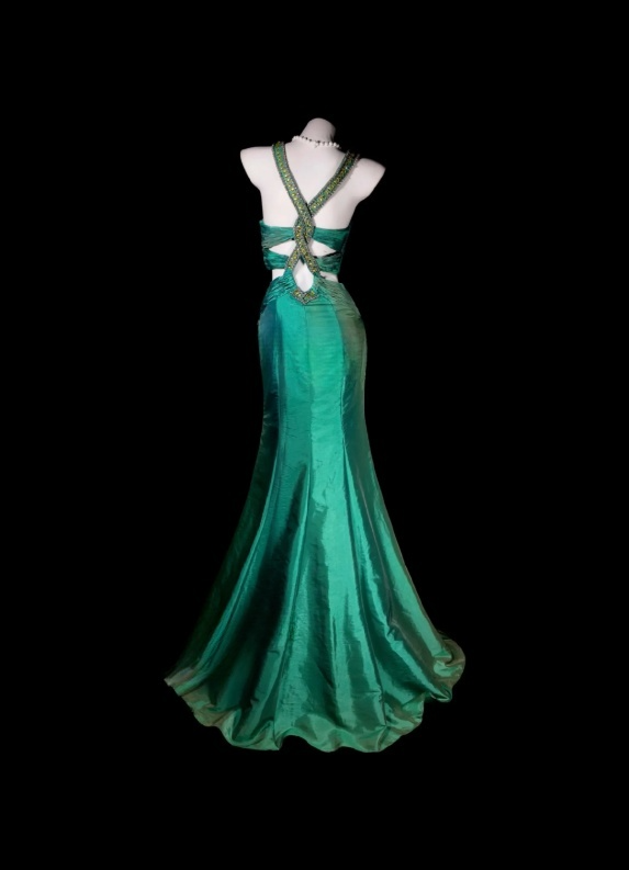 Classy Long Green Prom Dress Sheath V-neck Sleeveless Satin Evening Dress ED07350