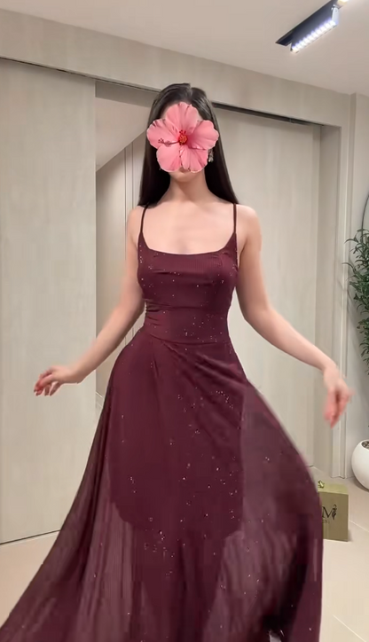 Elegantes, ärmelloses Chiffon-Abendkleid in A-Linie mit Spaghettiträgern (ED07351)