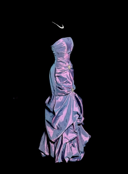 Robe de soirée sirène longue sans bretelles, élégante et sans manches, en satin violet, référence ED07352