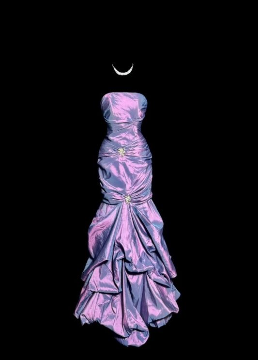 Classy Strapless Formal Dress Long Mermaid Evening Dress Sleeveless Satin Purple Prom Dress ED07352