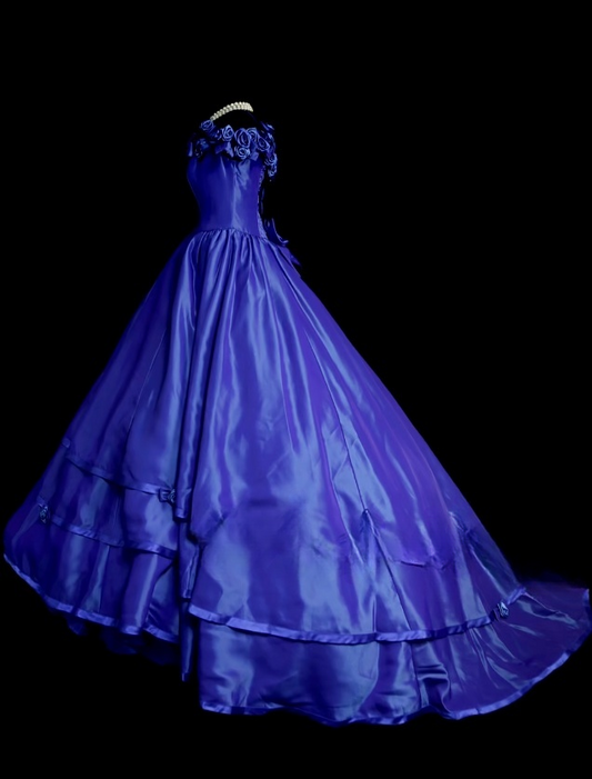 Classy A-Line Satin Formal Dress Long Scoop Evening Dress Sleeveless Royal Blue Prom Dress ED07353