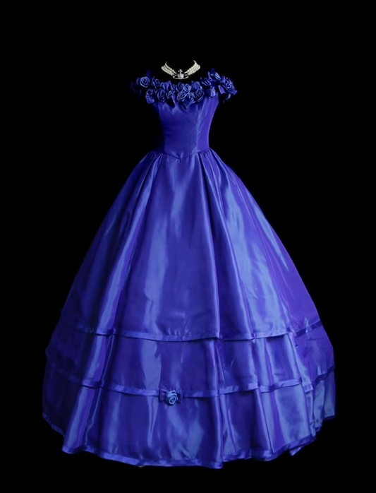 Classy A-Line Satin Formal Dress Long Scoop Evening Dress Sleeveless Royal Blue Prom Dress ED07353