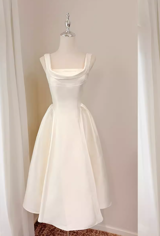 Robe de soirée trapèze féérique, robe de bal longue blanche en satin, coupe arrondie, référence ED07357