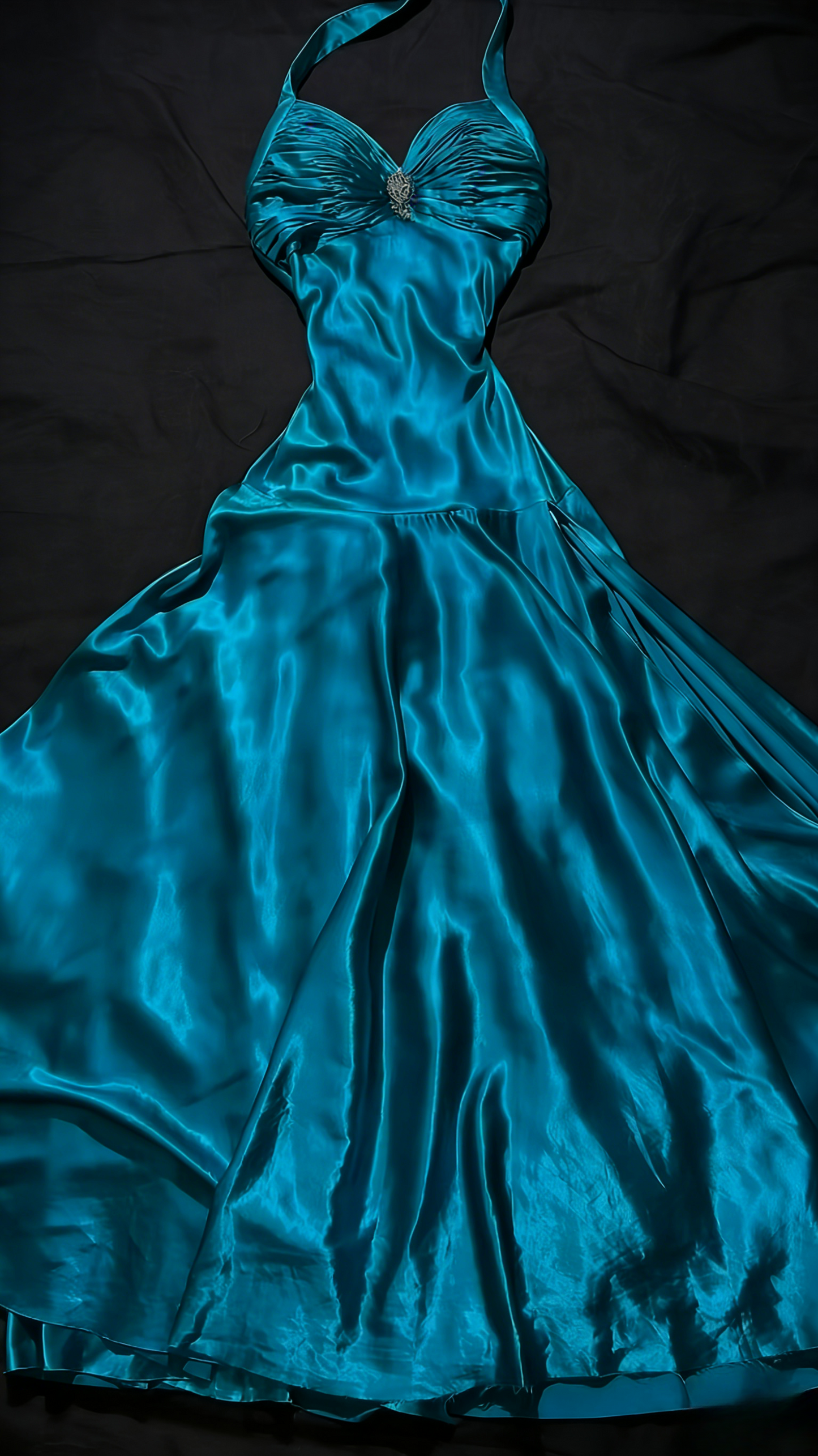 Simple Sheath Halter Evening Dress Long Satin Teal Prom Dress ED07364