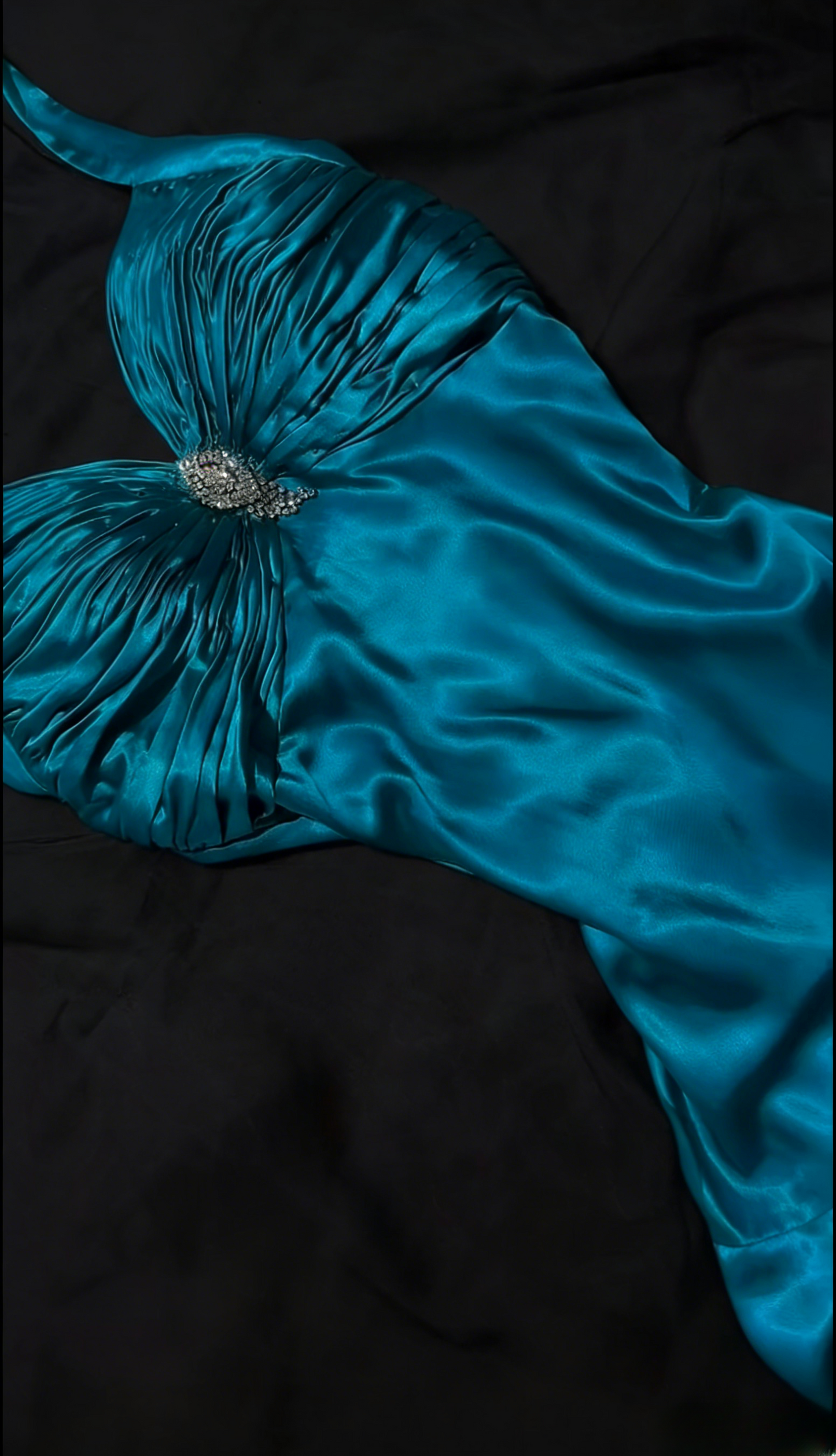 Simple Sheath Halter Evening Dress Long Satin Teal Prom Dress ED07364