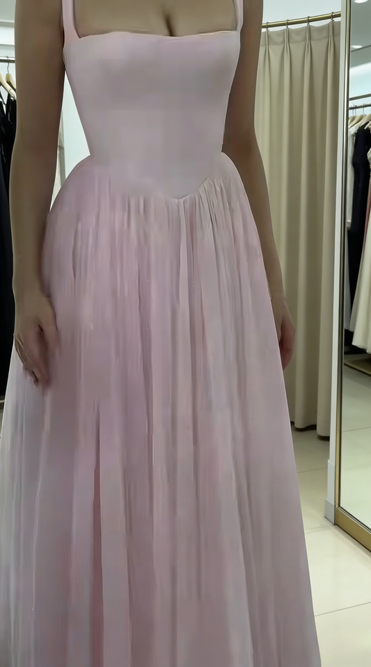 Robe de bal rose à paillettes en tulle, coupe trapèze, bretelles mignonnes, référence ED07375