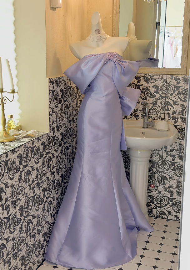 Chic Mermaid Strapless Evening Dress Satin Purple Prom Dress ED07377