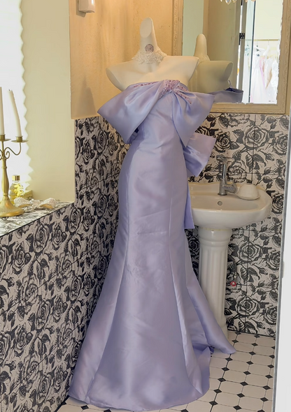 Chic Mermaid Strapless Evening Dress Satin Purple Prom Dress ED07377