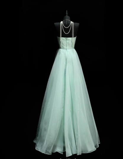 Elegantes, trägerloses A-Linien-Abendkleid aus hellgrünem Tüll, Ballkleid ED07378