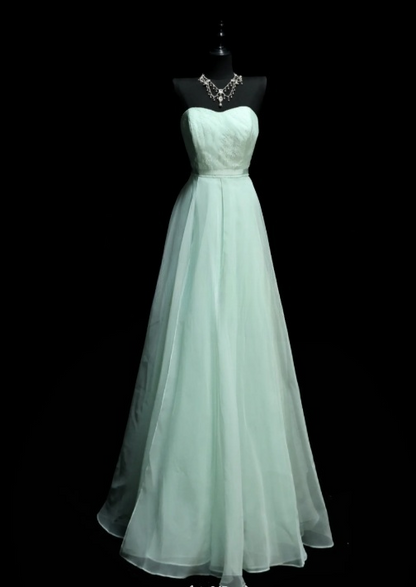 Elegantes, trägerloses A-Linien-Abendkleid aus hellgrünem Tüll, Ballkleid ED07378