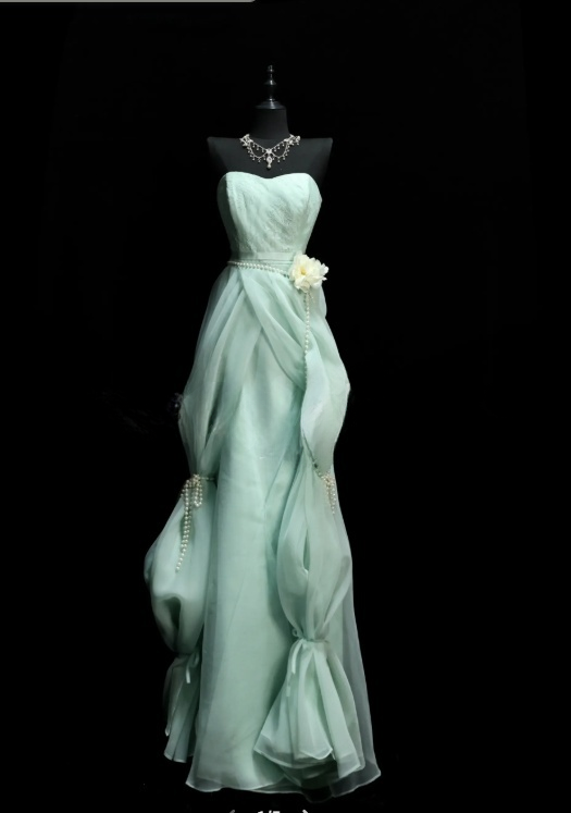 Elegantes, trägerloses A-Linien-Abendkleid aus hellgrünem Tüll, Ballkleid ED07378