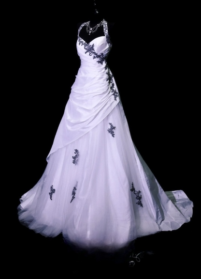 Chic A-Line Halter Evening Dress Satin Tulle White Prom Dress ED07379