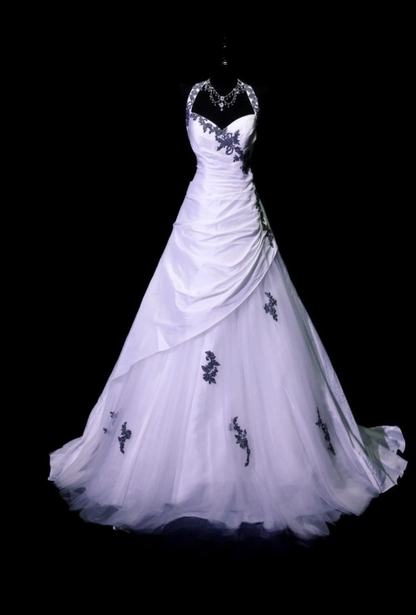 Chic A-Line Halter Evening Dress Satin Tulle White Prom Dress ED07379