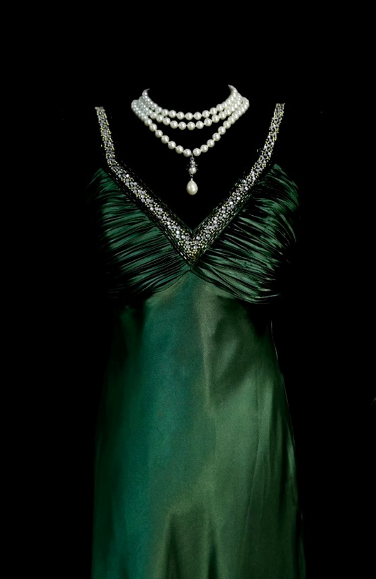 Elegant Sheath V-Neck Evening Dress Long Satin Dark Green Prom Dress ED07386