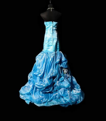 Robe de soirée fourreau élégante sans bretelles, longue robe de bal bleue en satin ED07388